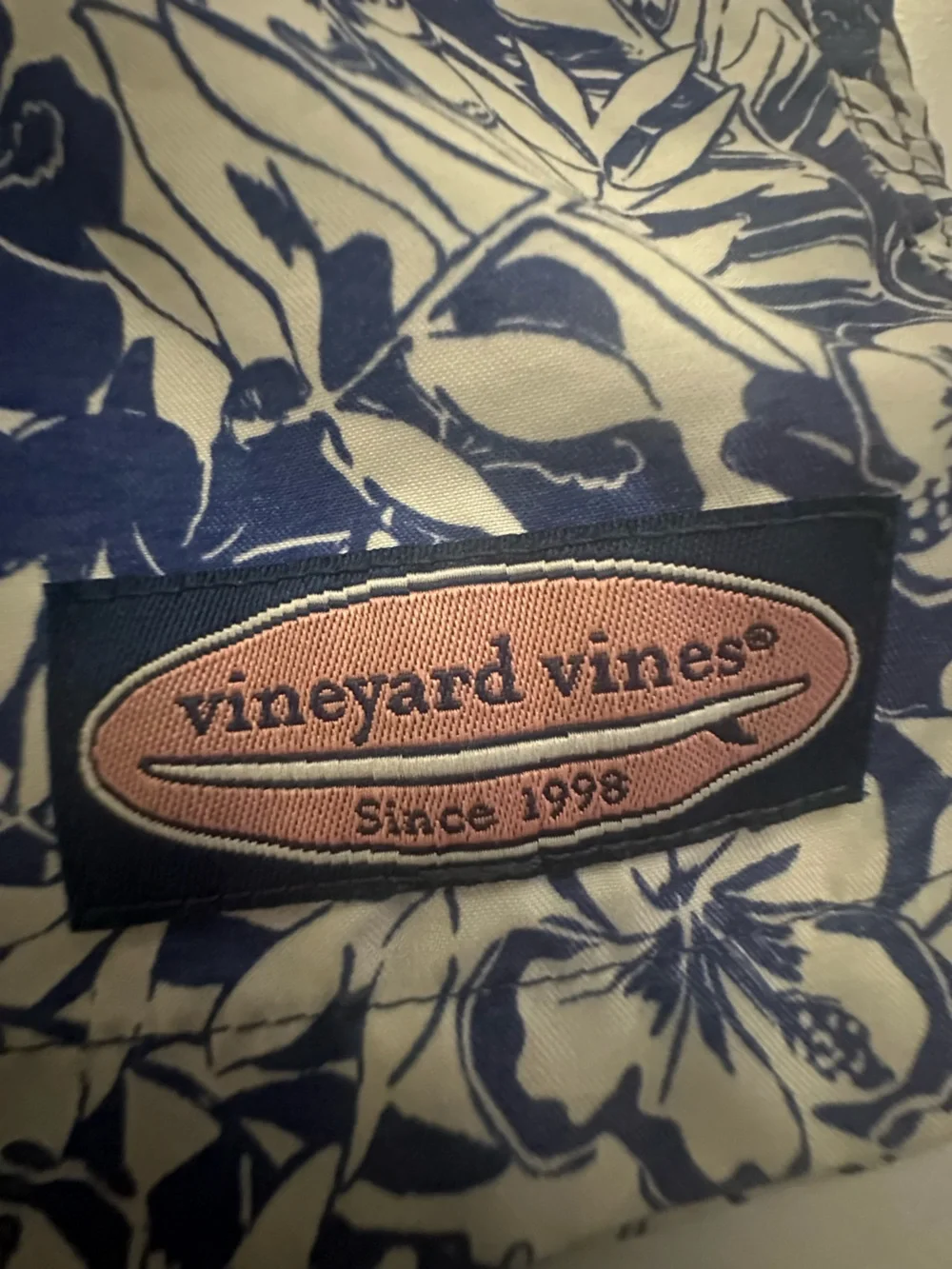 Vineyard Vines Navy and White Floral Kids Swim Trunks